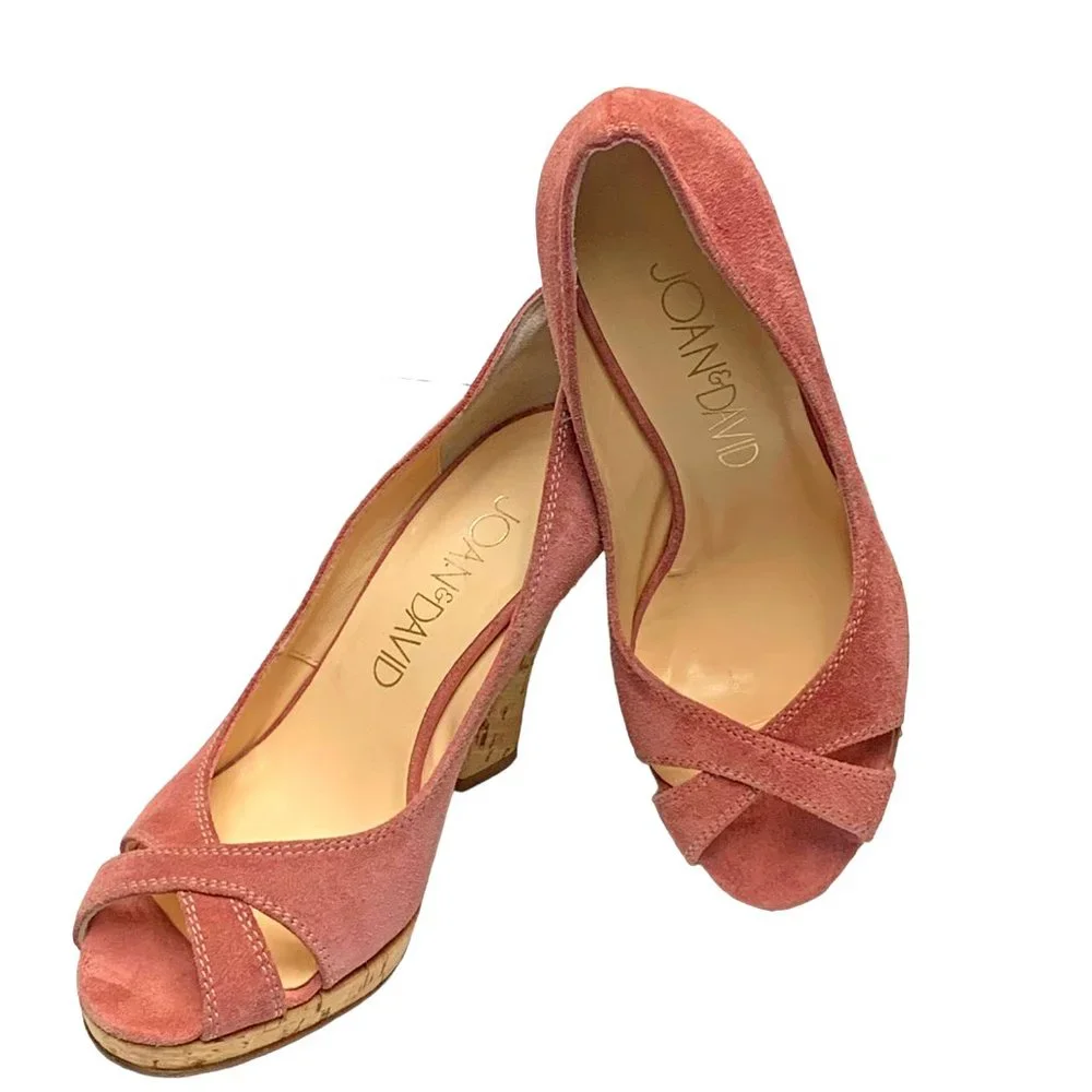 Joan &‎ David Contessa Suede Peep Toe Platform Cork Wedges Made in Italy